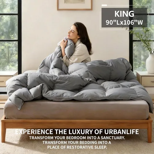 Vista 2 de URBANLIFE Goose Down Fiber Comforter 2PCS, Duvet Insert, King, Grey
