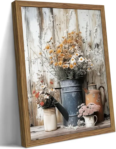Vista 9 de Arte de pared campestre, cuadros decorativos de pared estilo granja, impresiones en lienzo de margaritas rústicas, pinturas de arte de regadera