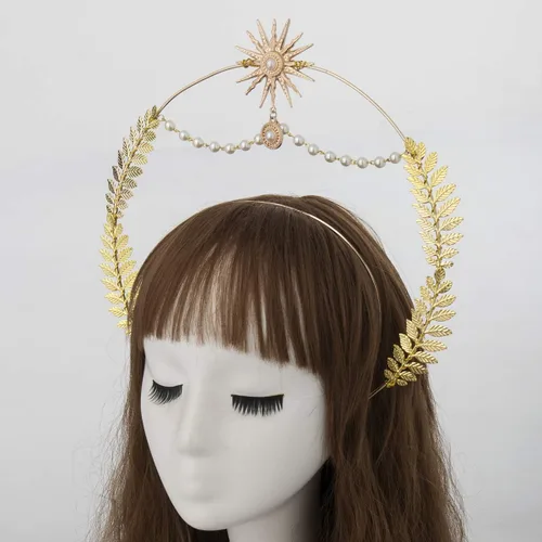 Vista 4 de BLESSUME - Diadema de diosa, corona con halo de María, disfraz de Halloween para mujer, tocado de diosa