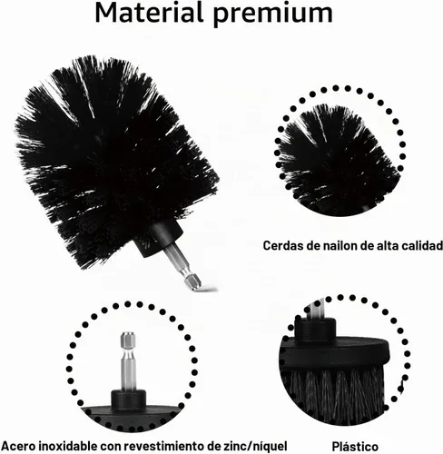 Vista 5 de Juego de accesorios de cepillo de taladro, paquete de 7 cepillos de limpieza eléctrica de 1/4 pulgadas + varilla larga extendida, accesorio de Negro
