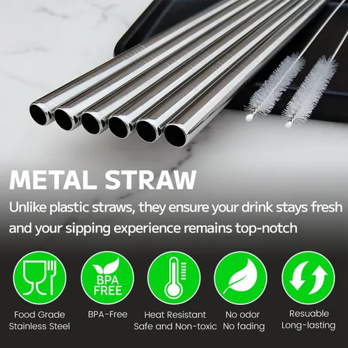Vista 3 de MIMORE Pajitas de metal para Owala de 16 onzas – 6 popotes de acero sin satén compatibles con repuesto de popote Owala – Reutilizable y apto