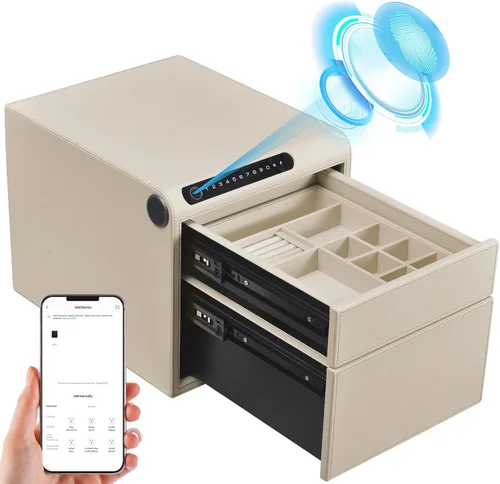 Vista 11 de Caja fuerte para joyas con cajones, biométrico de huellas dactilares, caja fuerte deslizante para pistolas, caja fuerte para almacenamiento de joyas