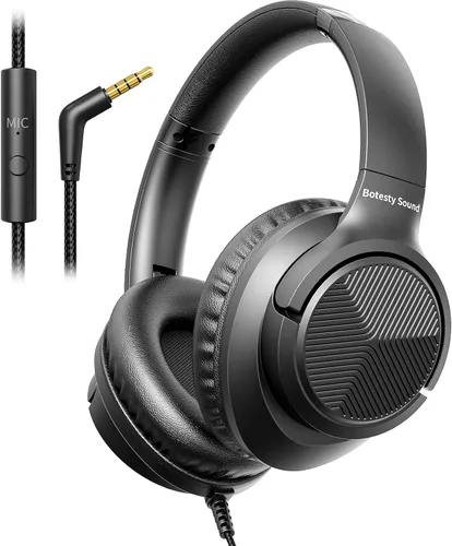 Vista 10 de Botesty Sound Auriculares con cable con micrófono, plegables sobre la oreja de 0.138 in con cable con cable de nailon sin enredos de 4.9 pies