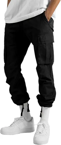 Vista 3 de THWEI - Pantalones cargo casuales para hombre, joggers deportivos de algodón, pantalones sueltos y rectos tipo sudadera