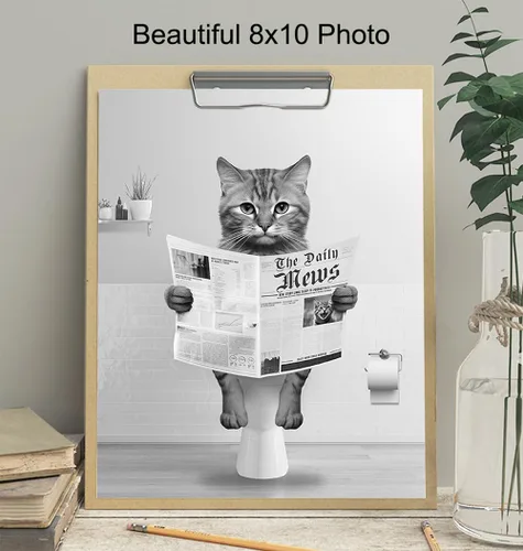 Vista 4 de Arte de pared de baño para amantes de los gatos, accesorios de baño para niños, mujeres y hombres, bonito arte de pared de gato, decoración de niña