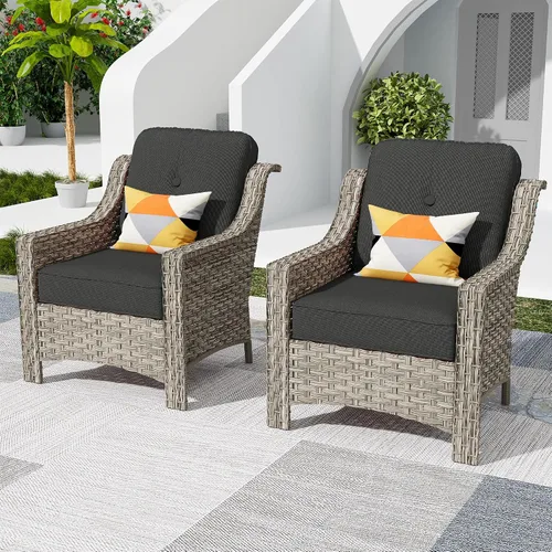 Vista 59 de HOOOWOOO Sofá de patio de 3 plazas de mimbre para exteriores, resistente a todo tipo de clima, con respaldo alto, muebles a juego (beige y bronceado)