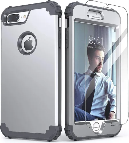 Vista 26 de IDweel Funda para iPhone 8 Plus, Funda para iPhone 7 Plus con Protector de Pantalla de Vidrio Templado, 3 en 1 Resistente a Golpes Delgada Híbrida