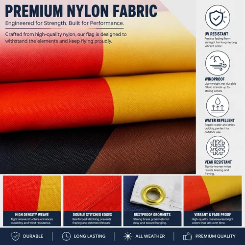Vista 6 de Bandera de progreso de doble cara del orgullo gay de 2 x 3 pies para exteriores, 3 capas de nailon 320D resistente LGBTQ todo incluido, cabecera