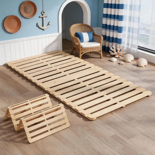 Vista 12 de Base de cama japonesa plegable con listones para piso, plataforma de piso de madera, tatami para invitados