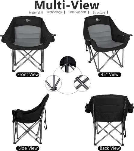 Vista 7 de Bolosy Paquete de 2 Sillas de Camping de Gran Tamaño para Adultos de Servicio Pesado Sillas Plegables para Exteriores Acolchadas Sillas de Césped