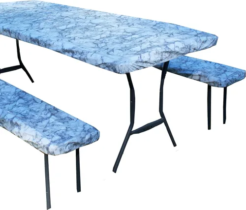 Vista 18 de Rally Home Goods Mantel redondo de vinilo ajustable para interiores y exteriores, respaldo de franela, borde elástico, funda de plástico impermeable
