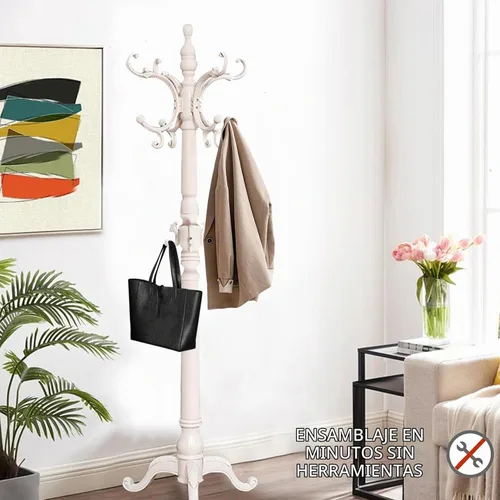 Vista 6 de Percheros de Madera, Árbol de Abrigos Retro de 78" con 12 Ganchos y Base Triangular Estable, Perchero de Entrada Independiente para Sombreros, Ropa