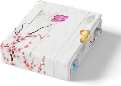 Vista 5 de Manfei Sábana bajera ajustable de flor de durazno, tamaño individual, funda de cama de gnomo de primavera con 1 funda de almohada, juego de ropa