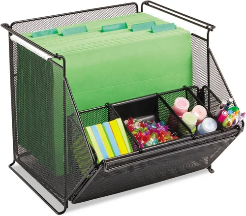 Vista 2 de Safco 2164BL Onyx - Contenedor apilable de malla con 4 compartimentos, 14 x 15 1/2 x 11 3/4, color negro