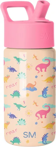 Vista 33 de Simple Modern Botella de agua para niños con tapa con pajilla, vaso aislado de acero inoxidable de 14 onzas para niños y a prueba de derrames