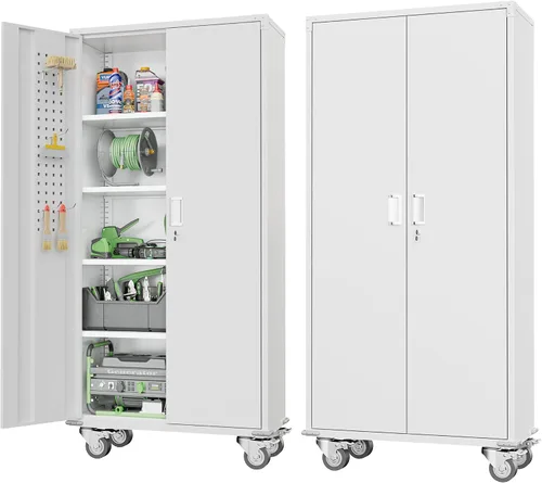Vista 9 de Armario de almacenamiento de metal Greenvelly, armario de almacenamiento con cerradura de 91 cm con puertas y estantes, armarios de almacenamiento