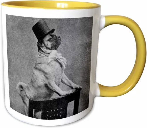 Vista 10 de 3D Rose mug_6775_4 "Pug in Top Hat Black and White" Taza negra de dos tonos, 11 onzas, negro/blanco