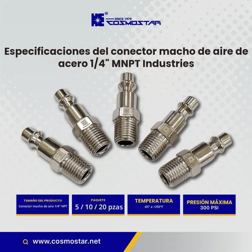 Vista 5 de COSMOSTAR Industries - Enchufe de aire MNPT de acero de 1/4 de pulgada, enchufe de 1/4 de pulgada y conector NPT de 1/4 pulgadas, enchufes