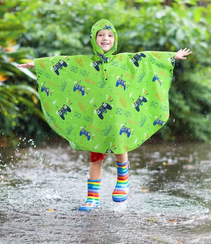 Vista 3 de WAWSAM Poncho de lluvia ligero para niños, impermeable, reutilizable