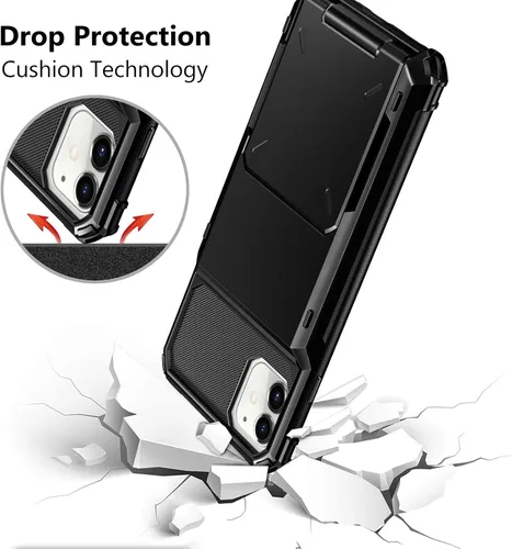 Vista 5 de Vofolen Funda protectora para iPhone 11, 4 tarjetas, ranura para identificación, puerta abatible, bolsillo oculto, antiarañazos, doble capa