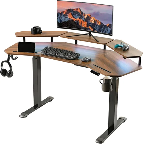 Vista 18 de EUREKA ERGONOMIC Aero - Escritorio eléctrico de pie en forma de W de 55 pulgadas, escritorio para juegos de computadora de altura ajustable con Negro