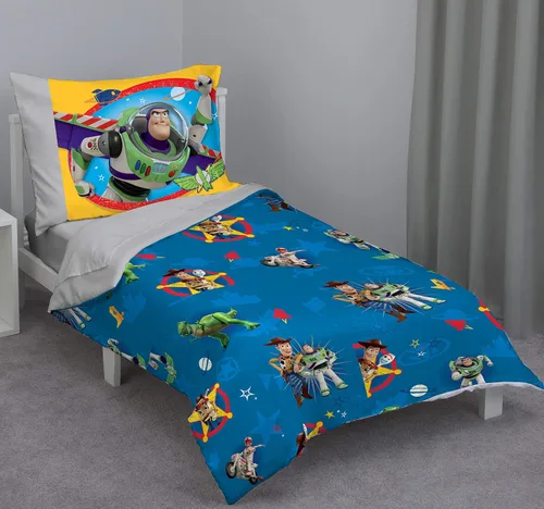Vista 25 de Disney Cars Piston Cup Circuit - Juego de cama infantil de 4 piezas color azul, rojo y amarillo, Lightning McQueen y Mater, edredón, sábana bajera