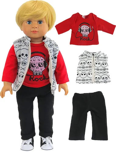 Vista 5 de American Fashion World Conjunto de camisa de manga larga y pantalones en blanco y negro para muñecas de 18 pulgadas Calidad premium y diseño