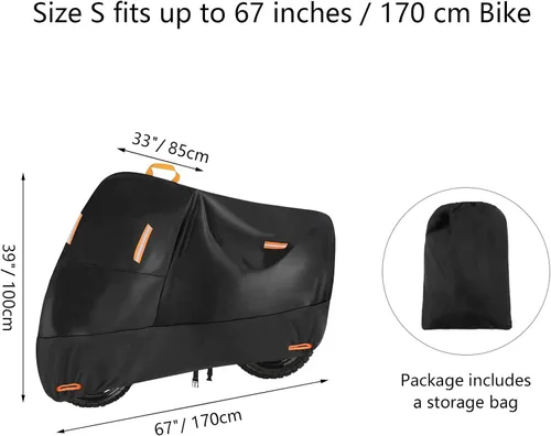 Vista 7 de Funda impermeable para 1 bicicleta, 300D Oxford, agujeros de bloqueo, hebillas reflectantes, resistentes al viento, lona de bicicleta para bicicleta