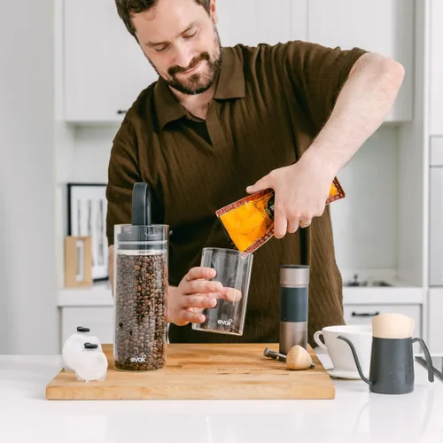 Vista 2 de Prepara evak vidrio contenedor de almacenamiento de alimentos con mango de tacto suave, color negro, tamaño grande, L, Negro Gloss Hyle