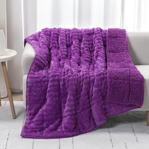 Vista 16 de Cottonblue Manta con peso de 15 libras de forro polar de burbujas felpa Sherpa para adultos, se adapta a camas de tamaño individual/matrimonial