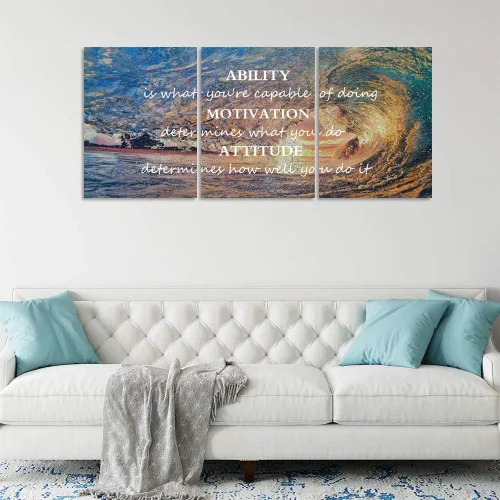 Vista 5 de Pósteres inspiradores motivacionales para pared, pintura en lienzo con diseño de salida del sol, mar azul, océano, paisaje natural, decoración