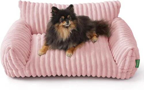 Vista 13 de Lindo sofá cama para mascotas, sofá de apoyo para gatos de interior, sofá cama pequeño para perros pequeños, beige, 24 pulgadas