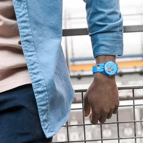 Vista 3 de Swatch Correa de silicona de cuarzo estándar para hombre azul 16 relojes casuales modelo GZ357