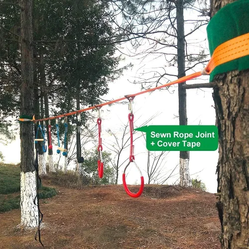 Vista 7 de Equipo de entrenamiento de guerrero ninja de 50 pies para gimnasio de la selva para niños y adultos, kit de curso de obstáculos colgantes