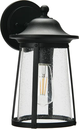 Vista 5 de Luz de exterior de metal y vidrio semillado Portside para exteriores, negro mate