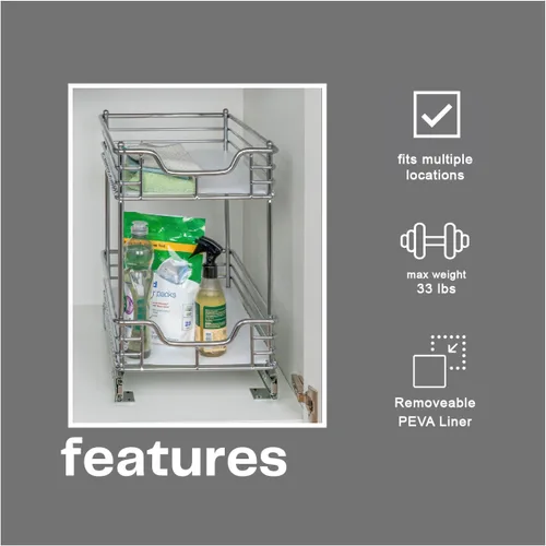 Vista 6 de Household Essentials Glidez - Organizador multiusos de acero cromado con forro de plástico para uso debajo del gabinete, diseño de 2 niveles, se
