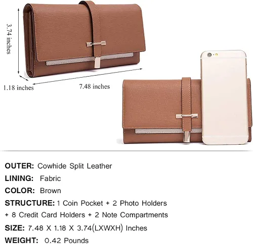 Vista 3 de CLUCI Cartera de cuero para mujer, diseño delgado, triple, tarjetero para tarjetas de crédito, Classic
