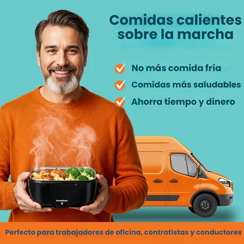 Vista 2 de TRAVELISIMO Fiambrera eléctrica para adultos de 80 W con calefacción para hombres, calentador de alimentos portátil de acero inoxidable de 1.5 L