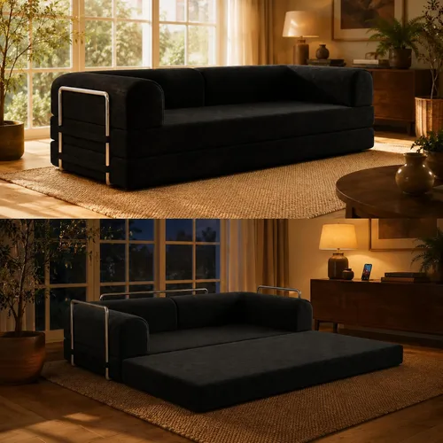 Vista 7 de WHGBJA Sofá cama 3 en 1 para sala de estar/dormitorio, convertible, modular Tumbona sin huesos de 79 pulgadas, sofá biplaza de gran tamaño, sofá