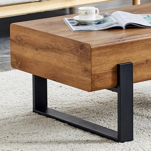 Vista 8 de Mesa de centro de madera, mesa central rectangular de 47.2 pulgadas con escritorio de MDF y patas de metal, moderna mesa de té de madera maciza