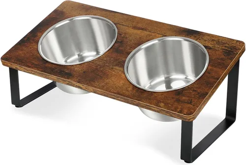 Vista 8 de Cuencos elevados para perros medianos y grandes, soporte elevado de madera con dos cuencos de acero inoxidable de 1700ML (57.5 fl oz) para comida