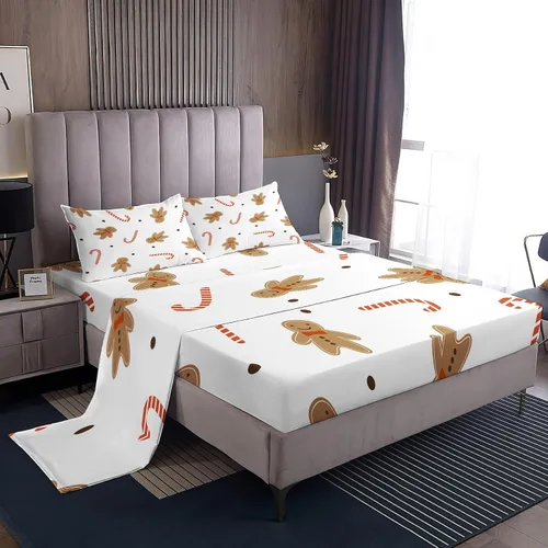 Vista 19 de Juego de sábanas tamaño individual, sábanas para árbol de Navidad, sábanas y fundas de almohada de microfibra de 3 piezas, juego de sábanas