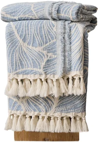 Vista 15 de DOWN HOME Manta de algodón de felpilla para sofá, manta bohemia ligera para cama, sofá, silla, sala de estar, exterior, manta decorativa de tejido
