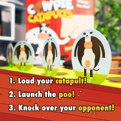 Vista 3 de Catapultas de vaquero: el mejor regalo para niños, divertido juego de mesa familiar para niños y adultos, lanza caca para derribar vacas, fácil