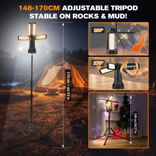 Vista 3 de SakerNeo Linterna y linterna de campamento de 6500 lm Banco de energía de 20000 mAh, tiempo de funcionamiento de 40 horas, trípode magnético 3
