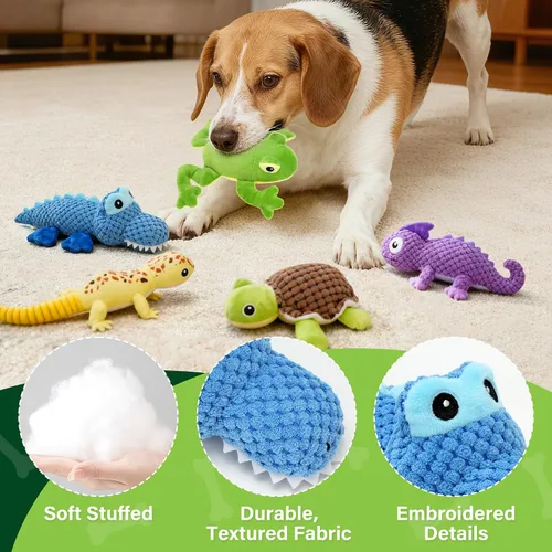Vista 3 de Prime Pets Juguetes para perros, paquete de 5, juguetes chirriantes de felpa para perros, paquete de valor surtido, juguete para mascotas