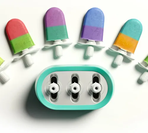 Vista 6 de ZOKU Nueva máquina triple rápida para hacer estallar, crea 3 paletas en minutos, incluye súper herramienta, 6 palos y protectores de goteo, 2 tazas