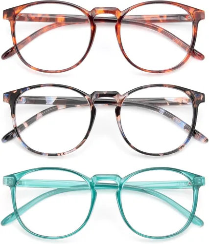 Vista 33 de IBOANN - Lentes con filtro de luz azul para mujeres y hombres, paquete de 3 unidades, armazón redonda estilo retro a la moda, lentes falsos vintage