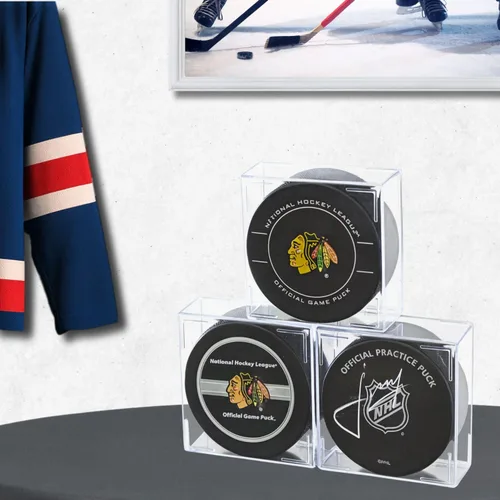 Vista 2 de Estuche de disco de hockey, soporte de disco transparente – Se adapta a discos de hockey de tamaño oficial Single Crystal Clear Signed Puck