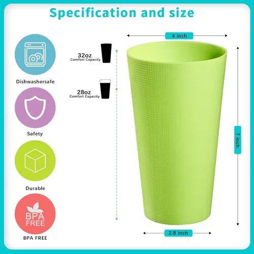 Vista 5 de Vasos de plástico de 35 onzas, vasos reutilizables para beber, juego de 12 vasos multicolor irrompibles, sin BPA, aptos para microondas